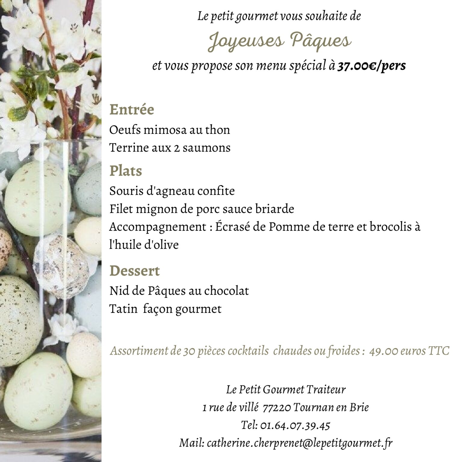 Menu de Pâques Le Petit Gourmet vous a préparé son menu